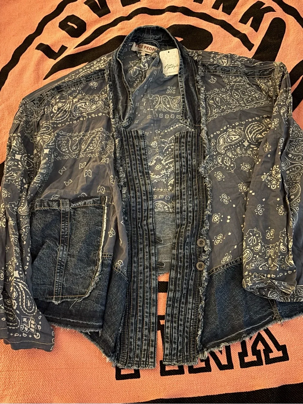 NEW Free People Indigo Patchwork Bandana Jacket